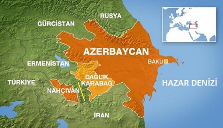 Nahçıvan eksklavı ile Azerbaycan ve komşu ülkeleri gösteren harita