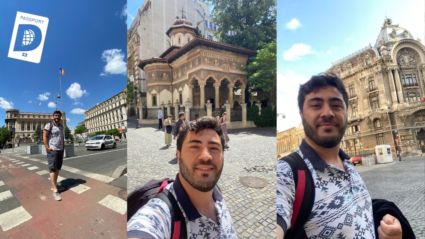 Bükreş sokaklarında gezgin selfie'leri ve Stavropoleos Kilisesi ile tarihi binalar